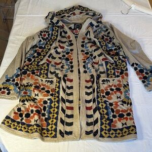 Biya Johnny Was Beige Zelige Tile Patterned Hoodie Sweater Jacket